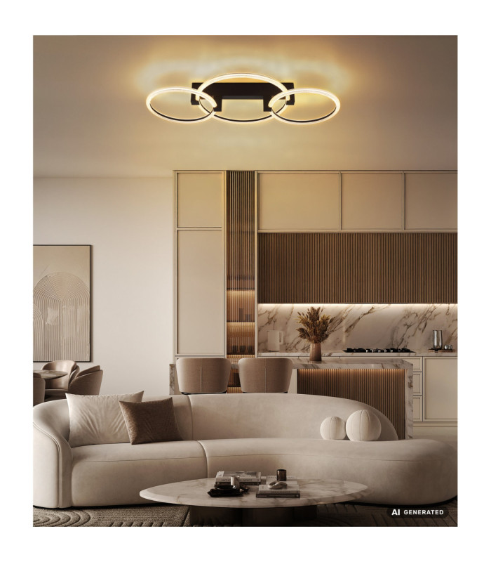Fletcher Triple Ring Integrated Led Semi Flush Ceiling Light Matt Black 3000K-9