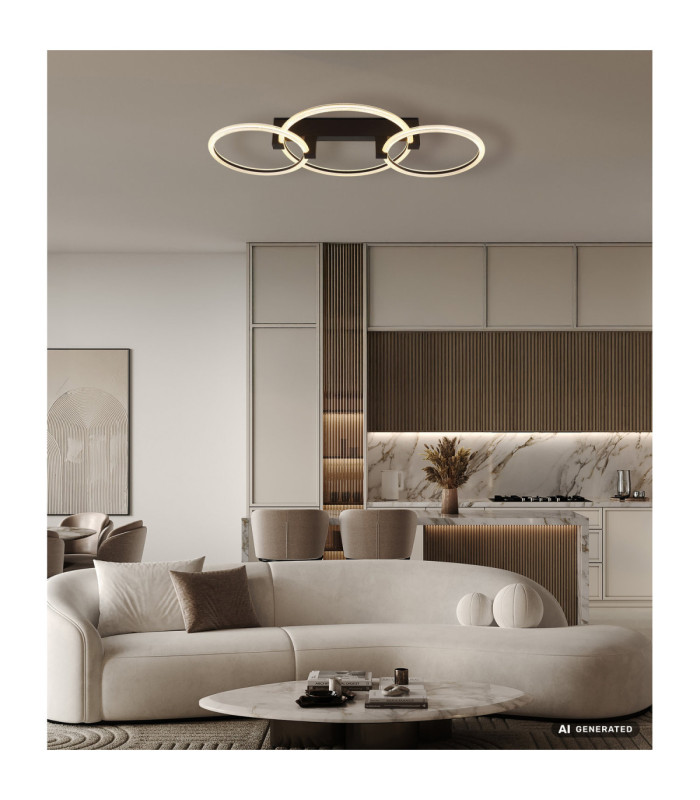 Fletcher Triple Ring Integrated Led Semi Flush Ceiling Light Matt Black 3000K-10