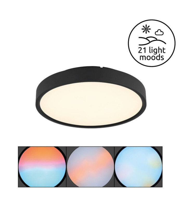 Jess Integrated LED Flush Ceiling Light, Matt Black 1800-12000K