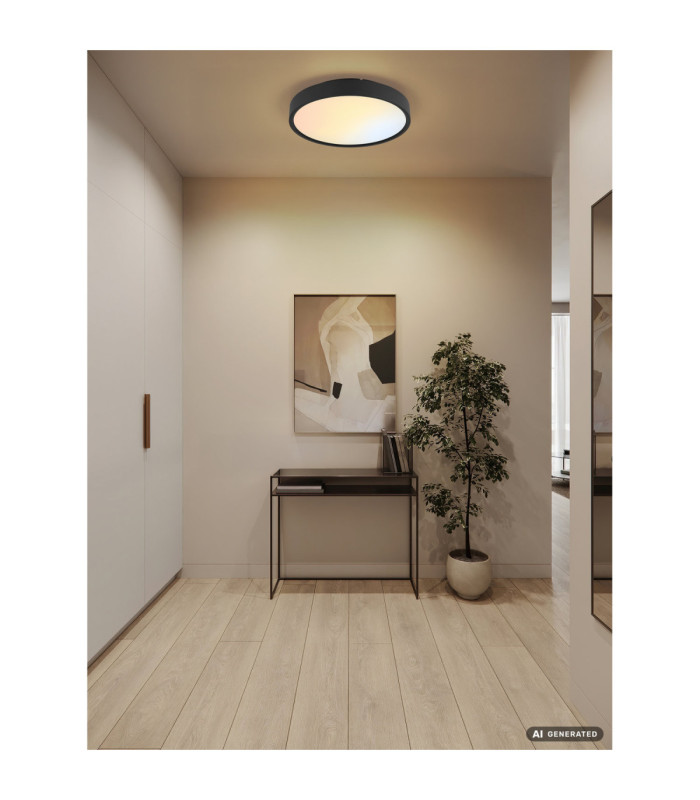 Jess Integrated LED Flush Ceiling Light, Matt Black 1800-12000K