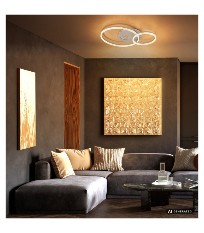 Sanford Twin Ring Integrated Led Semi Flush Ceiling Light Matt Sand Colour 3000K-6