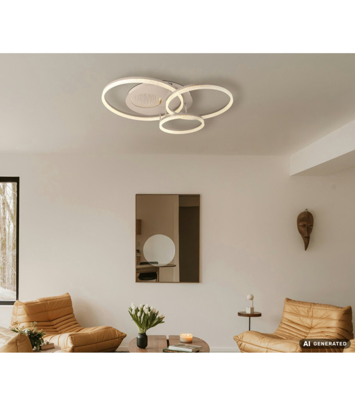 Sanford Tripple Ring Integrated Led Semi Flush Ceiling Light Matt Sand Colour 3000K-6