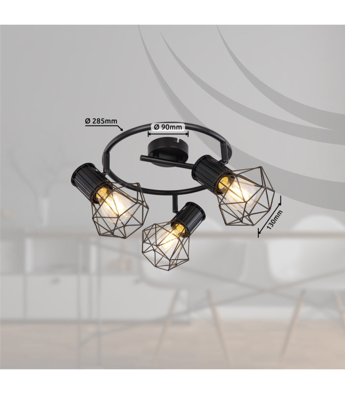 Priska Multi Arm Semi Flush Ceiling Lamp Black 3x E27-10