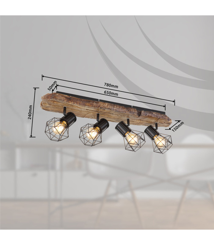 Priska Bar Ceiling Spotlight Bar Black 4x E27-9