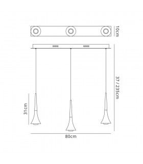 3 Light Linear Ceiling Pendant, 3 x 5W LED, 3000K, 431lm, Satin Brown - 2