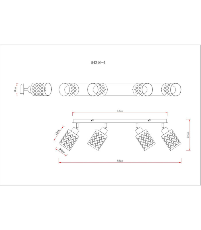 Alonso Ceiling Spotlight Bar Matt Black 4x E27-10