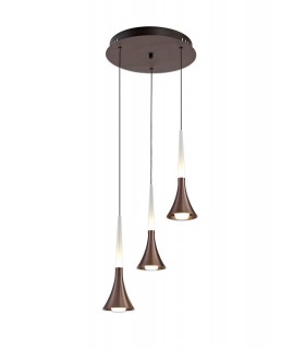 3 Light Round Ceiling Cluster Pendant, 3 x 5W LED, 3000K, 447lm, Satin Brown - 1