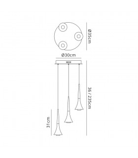 3 Light Round Ceiling Cluster Pendant, 3 x 5W LED, 3000K, 447lm, Satin Brown - 2