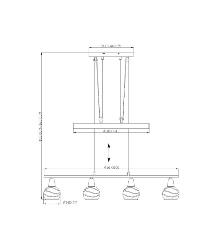 Elliott Bar Pendant Ceiling Light Matt Nickel 4x E14 3000K-13
