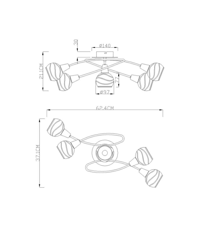 Elliott Multi Arm Semi Flush Ceiling Lamp Matt Nickel 5x E14-3