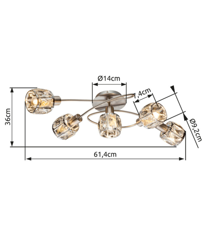 Kris Multi Arm Semi Flush Ceiling Lamp Matt Nickel 5x E14-5