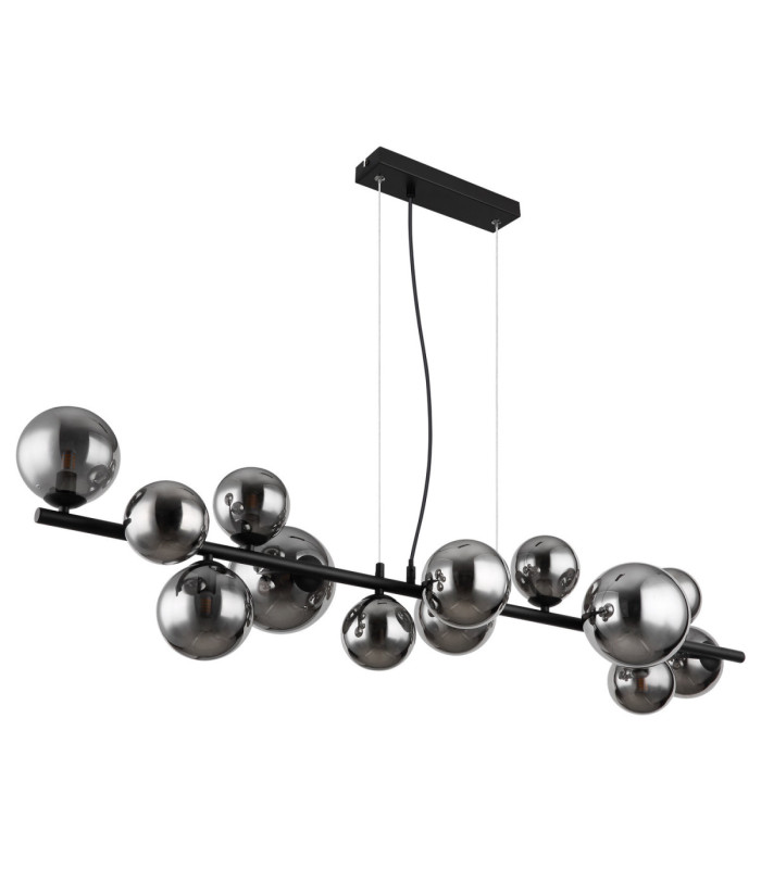 Riha Bar Pendant Ceiling Light Matt Black Smoke Glass Shades 13x G9 3000K-2