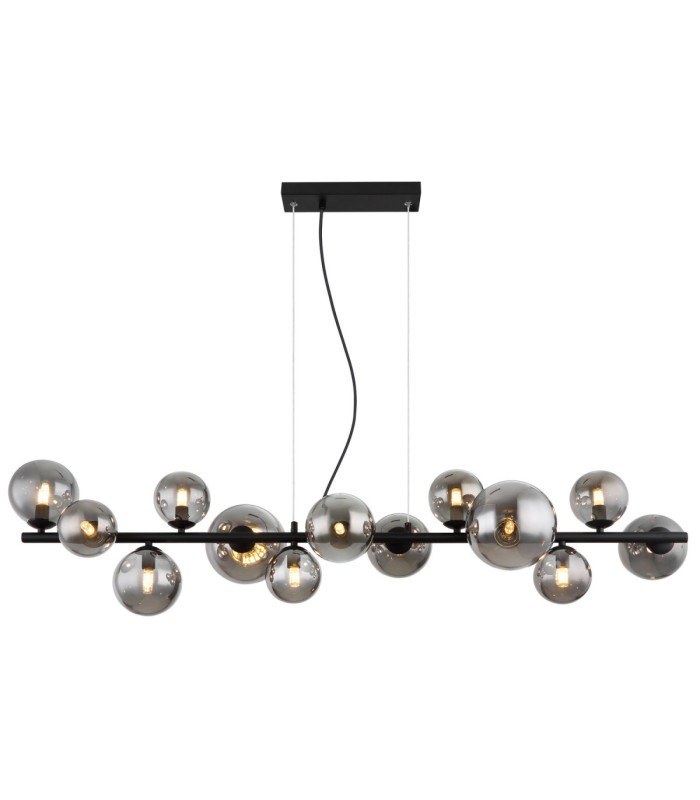 Riha Bar Pendant Ceiling Light Matt Black Smoke Glass Shades 13x G9 3000K-3