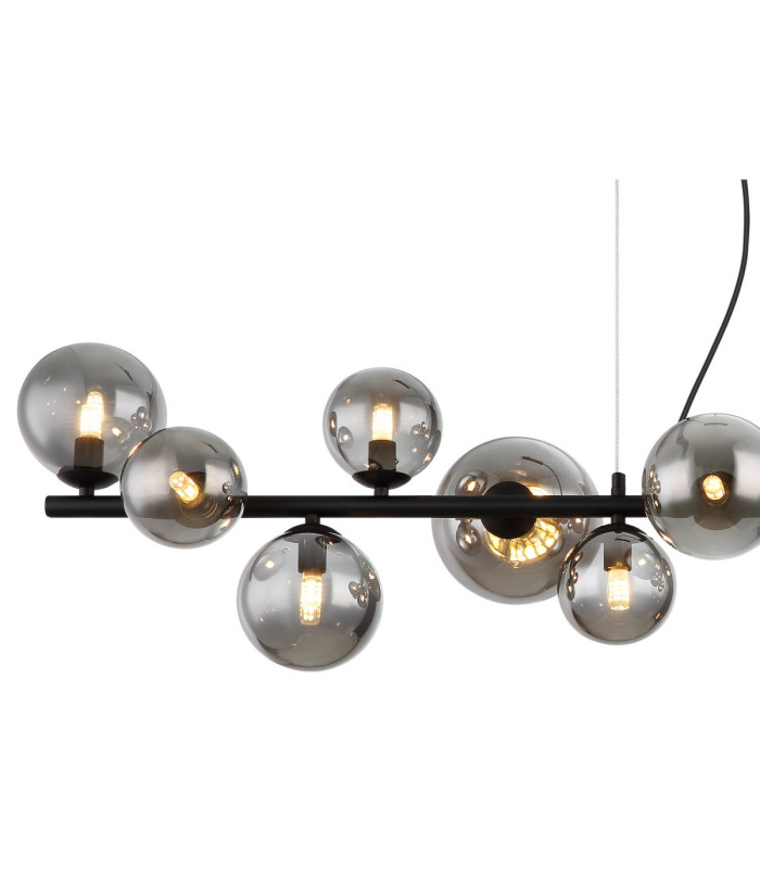 Riha Bar Pendant Ceiling Light Matt Black Smoke Glass Shades 13x G9 3000K-4