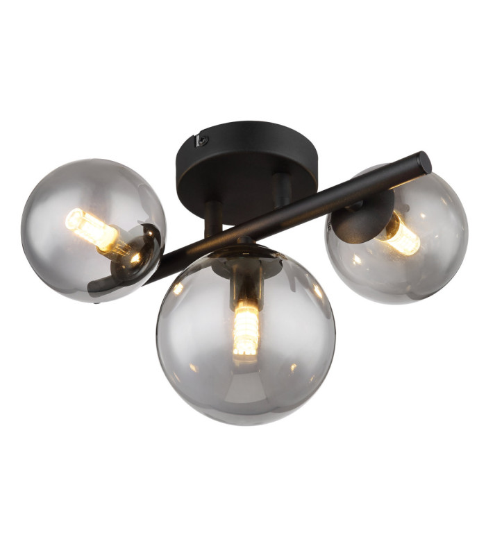Riha Globe Ceiling Light Matt Black Smoke Glass Shades 3x G9 3000K-1