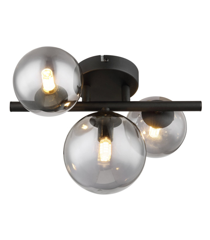 Riha Globe Ceiling Light Matt Black Smoke Glass Shades 3x G9 3000K-3