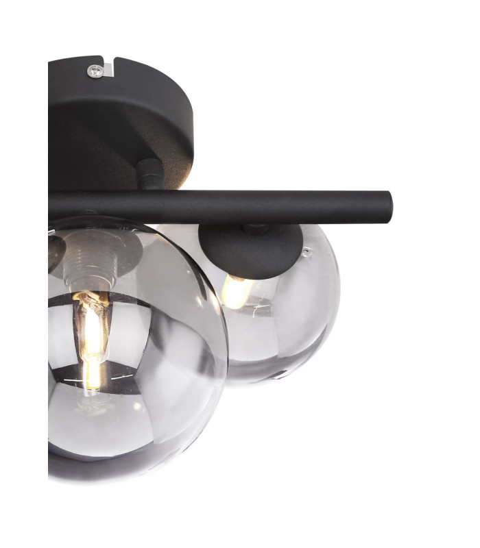 Riha Globe Ceiling Light Matt Black Smoke Glass Shades 3x G9 3000K-5