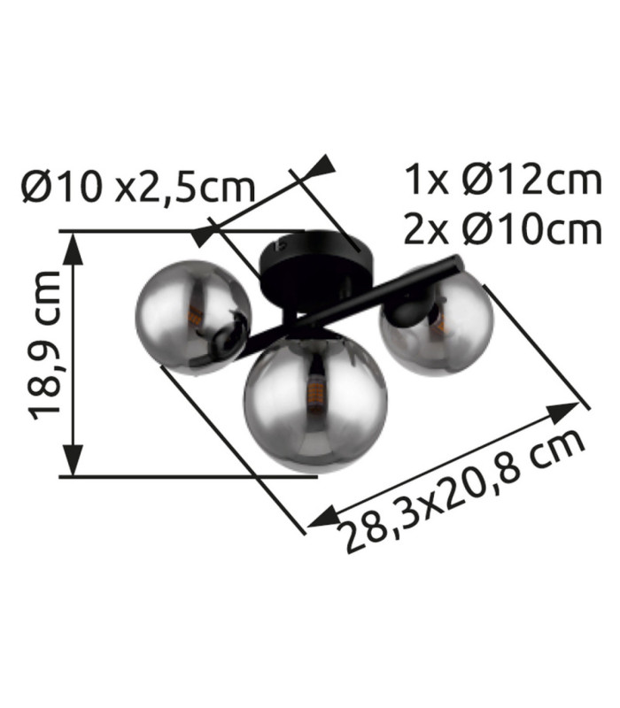 Riha Globe Ceiling Light Matt Black Smoke Glass Shades 3x G9 3000K-8