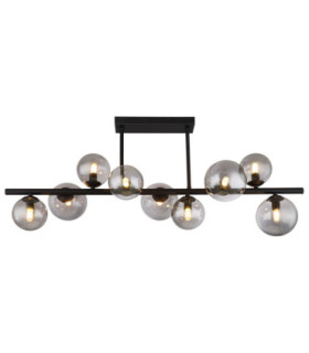Riha Bar Pendant Ceiling Light Matt Black Smoke Glass Shades 9x G9 3000K-3