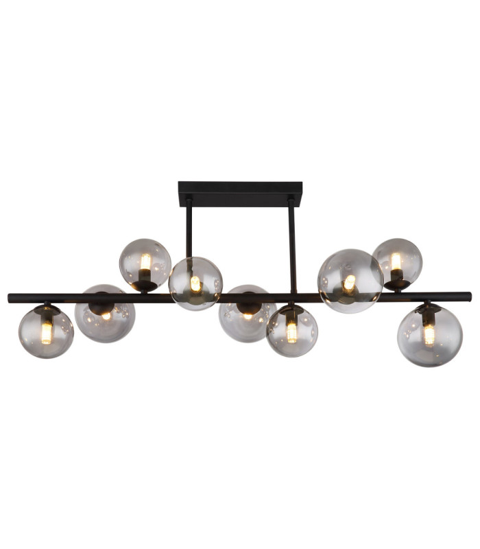 Riha Bar Pendant Ceiling Light Matt Black Smoke Glass Shades 9x G9 3000K-3