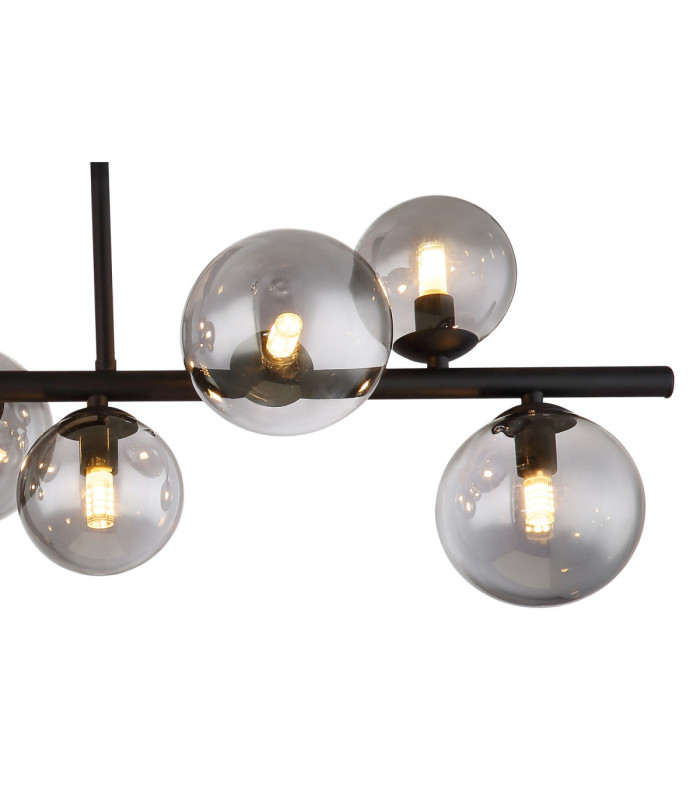 Riha Bar Pendant Ceiling Light Matt Black Smoke Glass Shades 9x G9 3000K-4