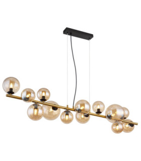 Riha Bar Pendant Ceiling Light Matt Black Amber Glass Shades 13x G9 3000K-1