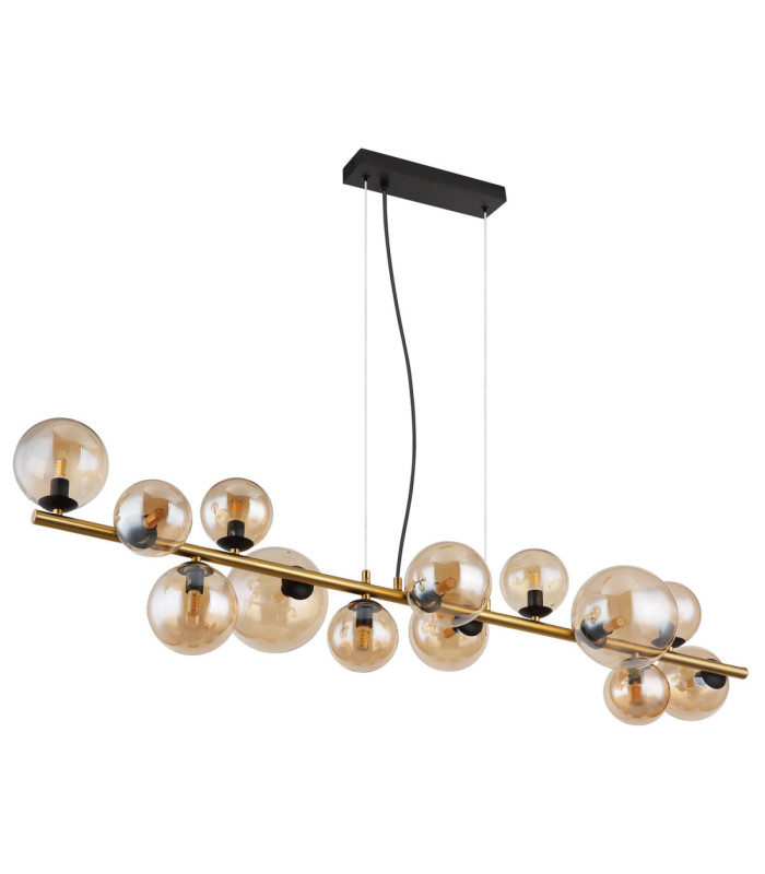 Riha Bar Pendant Ceiling Light Matt Black Amber Glass Shades 13x G9 3000K-2