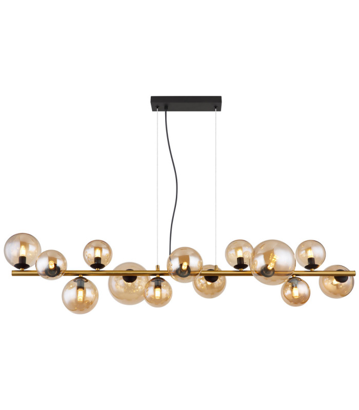 Riha Bar Pendant Ceiling Light Matt Black Amber Glass Shades 13x G9 3000K-3