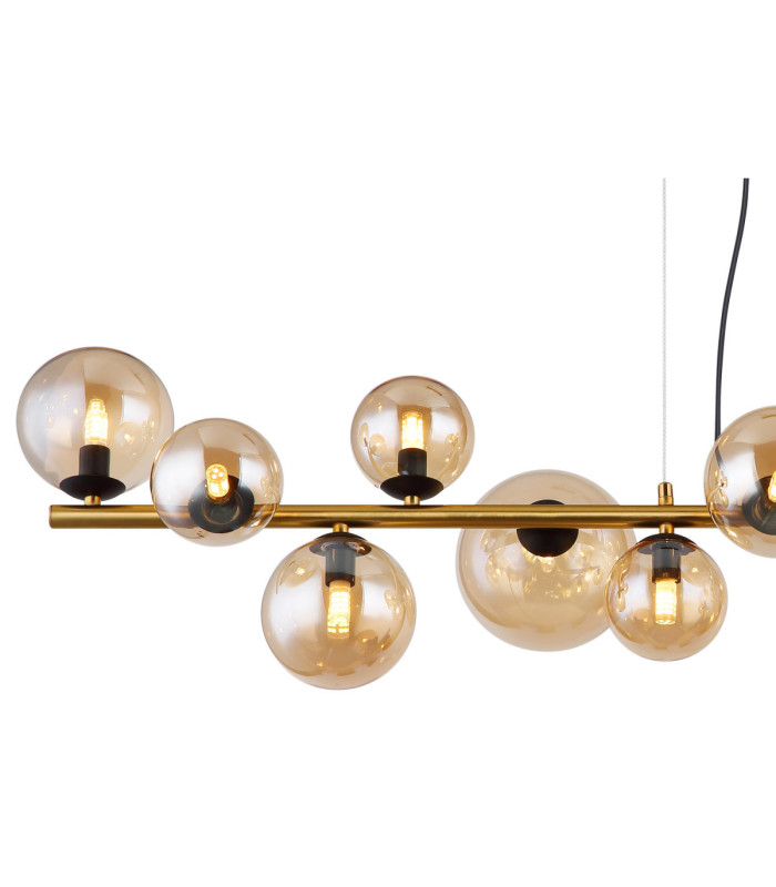 Riha Bar Pendant Ceiling Light Matt Black Amber Glass Shades 13x G9 3000K-4