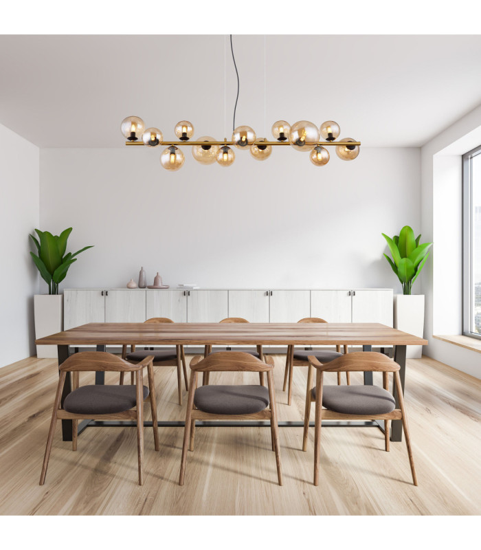 Riha Bar Pendant Ceiling Light Matt Black Amber Glass Shades 13x G9 3000K-7