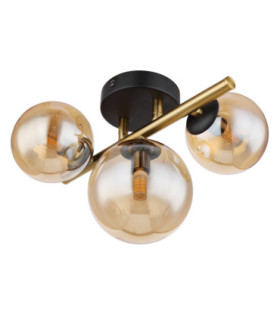 Riha Globe Ceiling Light Matt Black Amber Glass Shades 3x G9 3000K-2