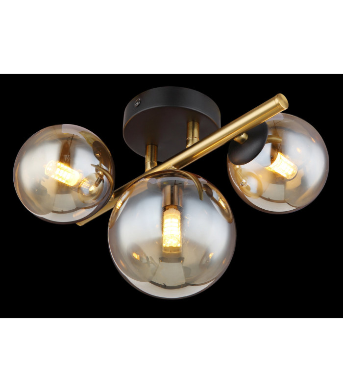Riha Globe Ceiling Light Matt Black Amber Glass Shades 3x G9 3000K-4