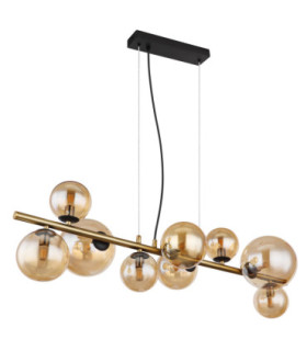Riha Bar Pendant Ceiling Light Matt Black Amber Glass Shades 9x G9 3000K-2