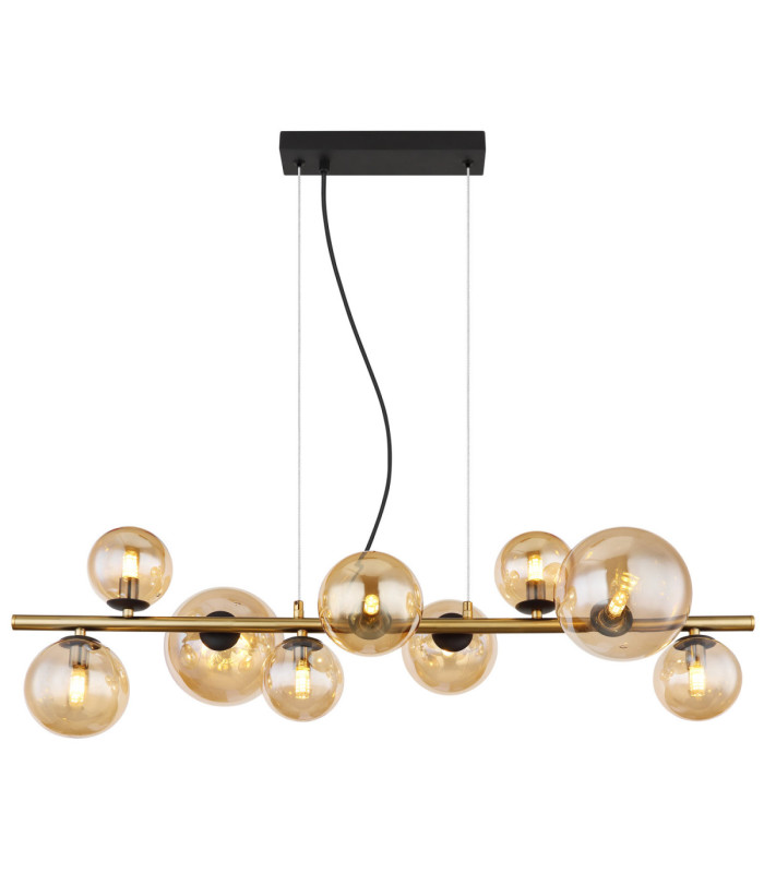 Riha Bar Pendant Ceiling Light Matt Black Amber Glass Shades 9x G9 3000K-3