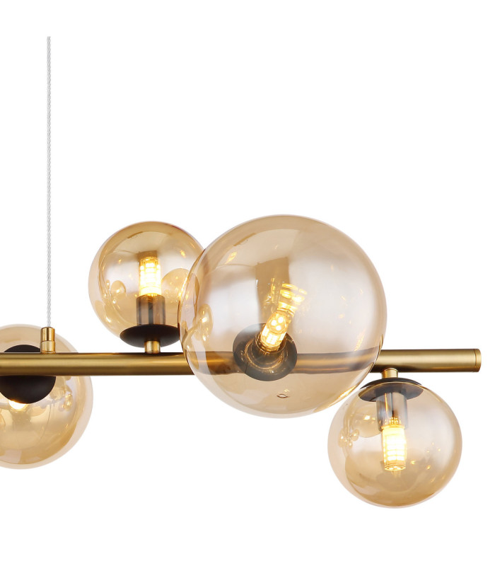 Riha Bar Pendant Ceiling Light Matt Black Amber Glass Shades 9x G9 3000K-4