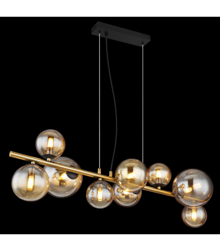 Riha Bar Pendant Ceiling Light Matt Black Amber Glass Shades 9x G9 3000K-5