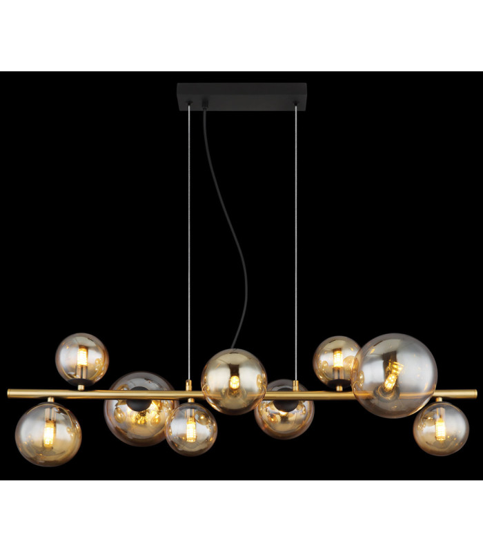 Riha Bar Pendant Ceiling Light Matt Black Amber Glass Shades 9x G9 3000K-6