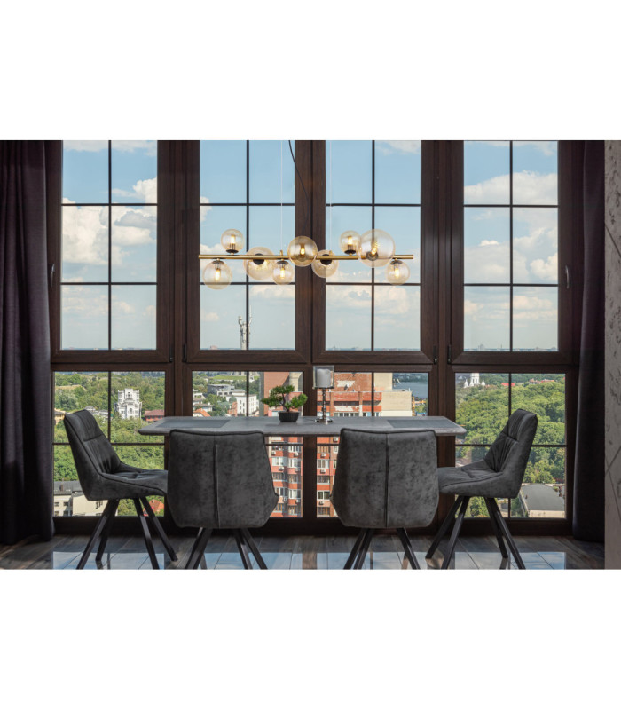 Riha Bar Pendant Ceiling Light Matt Black Amber Glass Shades 9x G9 3000K-8