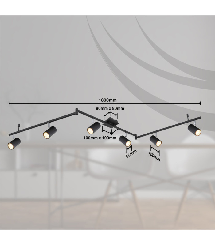 Robby Ceiling Spotlight Bar Matt Black 6x GU10-9