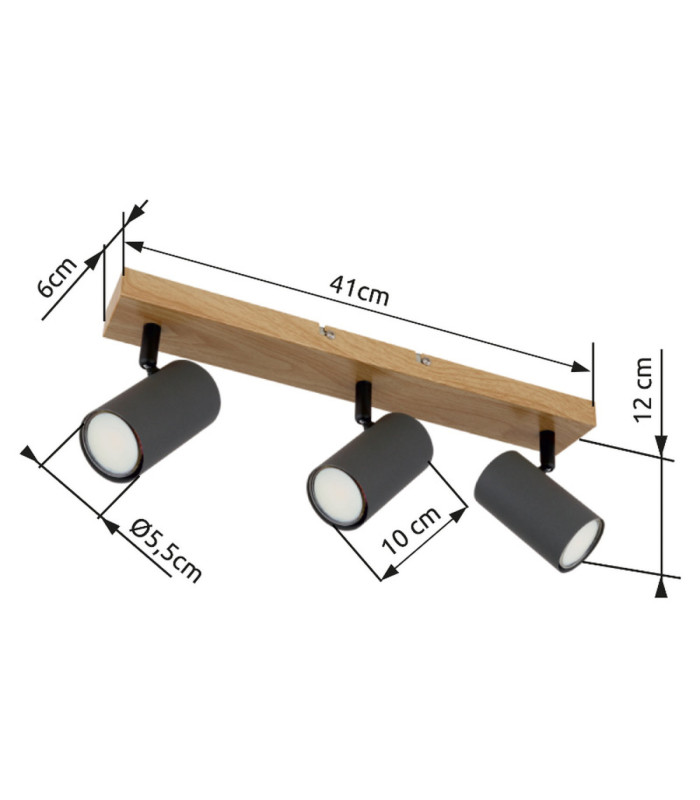 Robby Ceiling Spotlight Bar Wood Look 3x GU10-7