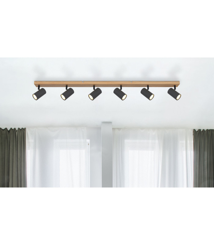 Robby Ceiling Spotlight Bar Wood Look 6x GU10-6