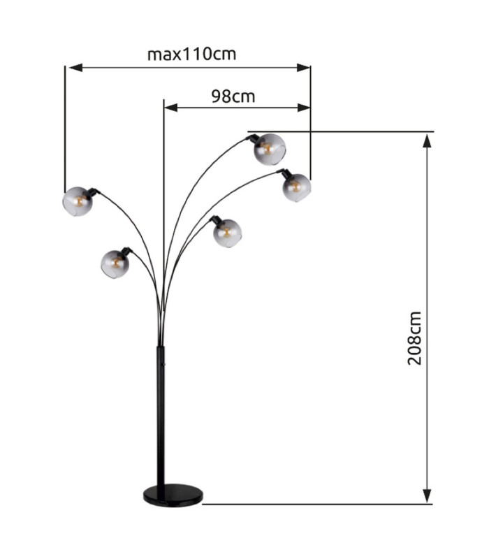 Seymour Multi Arm Floor Lamp Matt Black 5x E27-11
