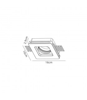 Square Stepped Recessed Spotlight, GU10, White Paintable Gypsum, Cut Out: L:103mmxW:103mm - 2