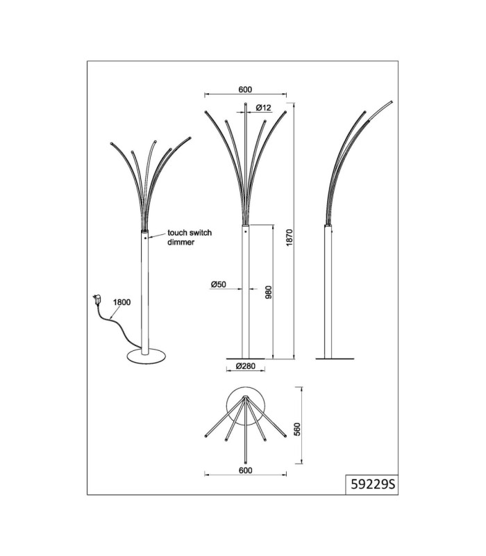 Bizzy Integrated LED Multi Arm Floor Lamp Matt Sand Colour 3000K-8