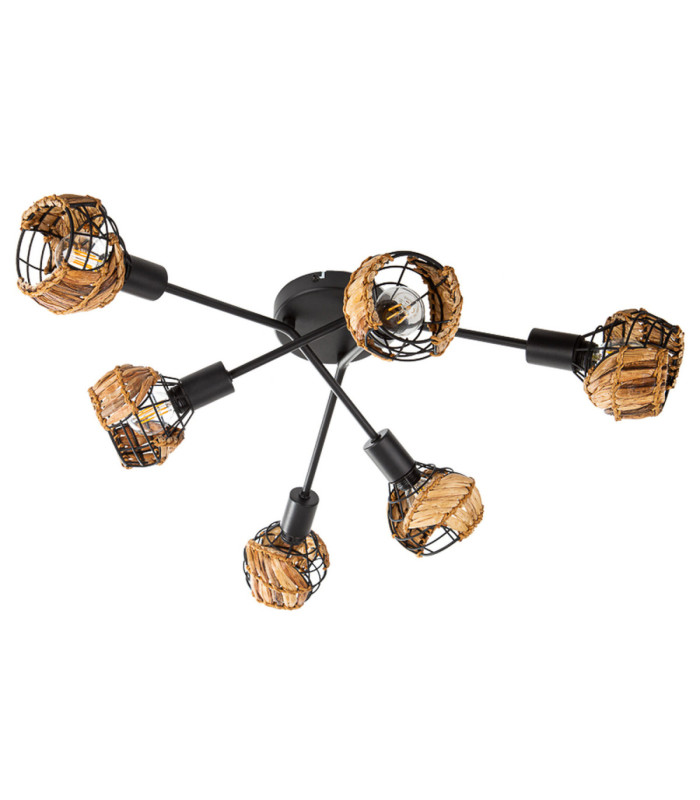 Java Multi Arm Semi Flush Ceiling Lamp Black 6x