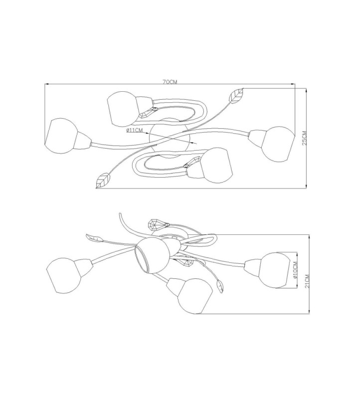 Lilly Multi Arm Semi Flush Ceiling Lamp Matt Nickel 4x E14-4