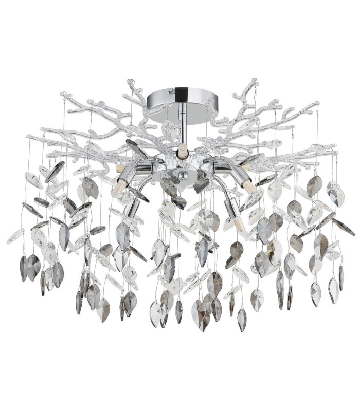 Danna Ceiling Light Chrome Smoke Glass Crystal 8x G9-2