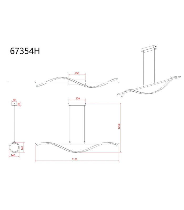 Watkins Integrated Led Pendant Ceiling Light Matt Black 3000K-6