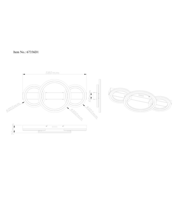 Dakari I Triple Ring Integrated Led Semi Flush Ceiling Light Matt Black 3000K-7
