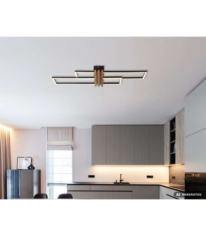 Dakari I Twin Rectangle Integrated Led Semi Flush Ceiling Light Matt Black 3000K-6